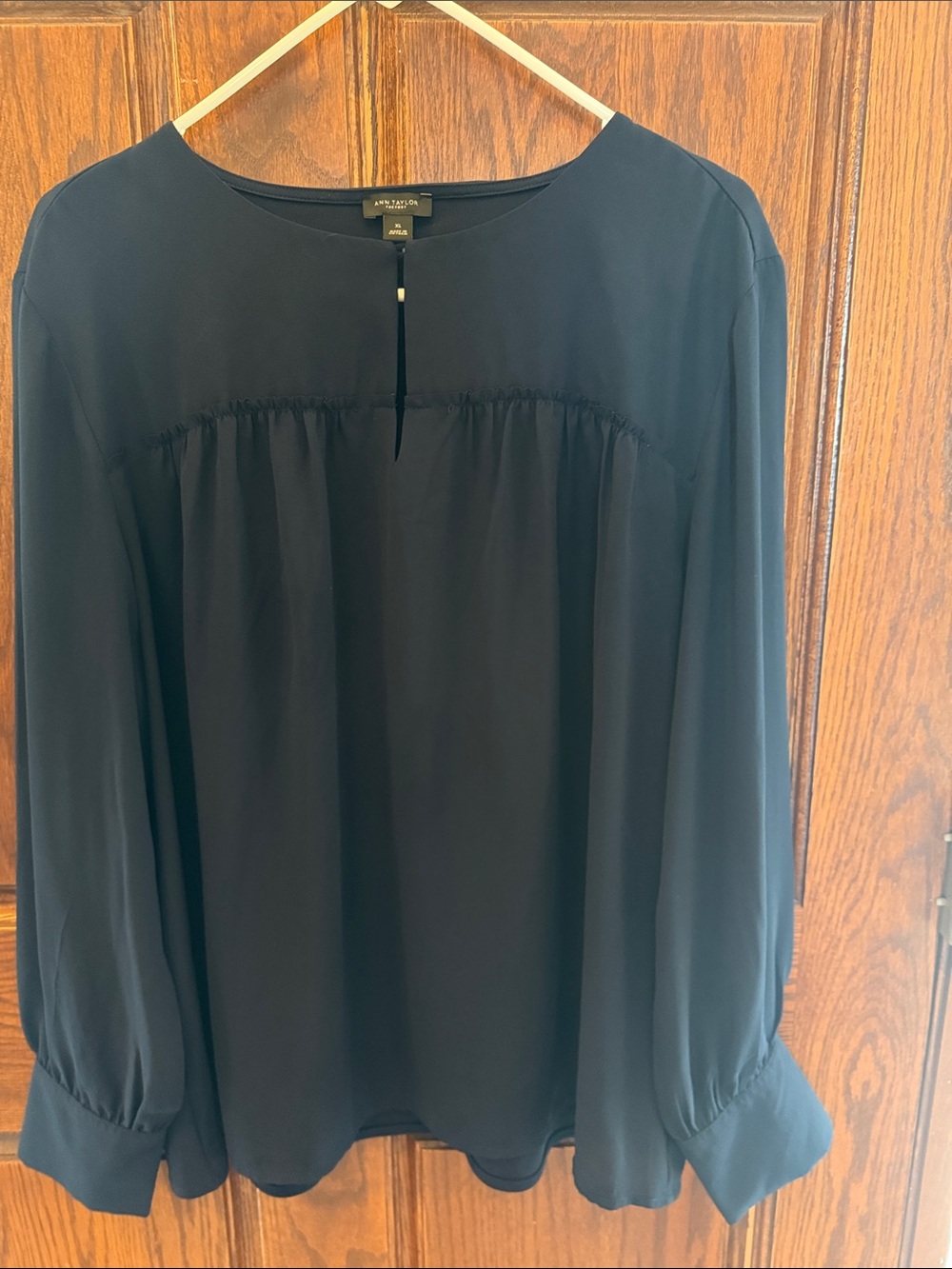 Ann Taylor Navy Blue Long-Sleeve Peasant Top